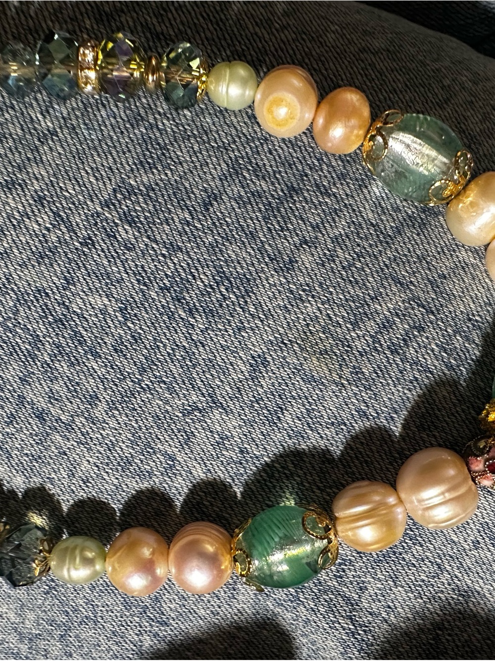 Artisan-Genuine Pearl and Venetian Glass Necklace - Picture 8 of 9